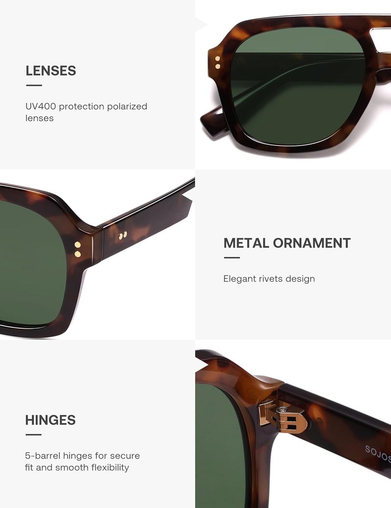 Sojos Retro Thick Polarized Aviator Sunglasses for Women Men, Large Trendy Bold Square Pilot Shades SJ2385 - Image 4